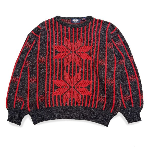 🧡 Vintage Knightsbridge, Wool Blend Red & Grey Sweater - Picture 1 of 4